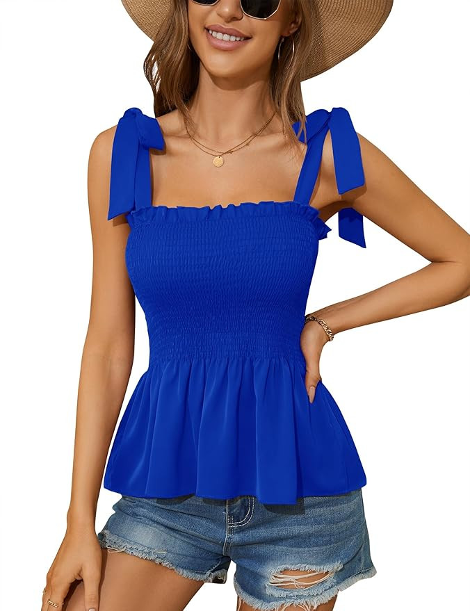 Micoson Ruffle Tank Tops for Women Summer Square Neck Sleeveless Tops Tie Shoulder Chiffon Blouse... | Amazon (US)