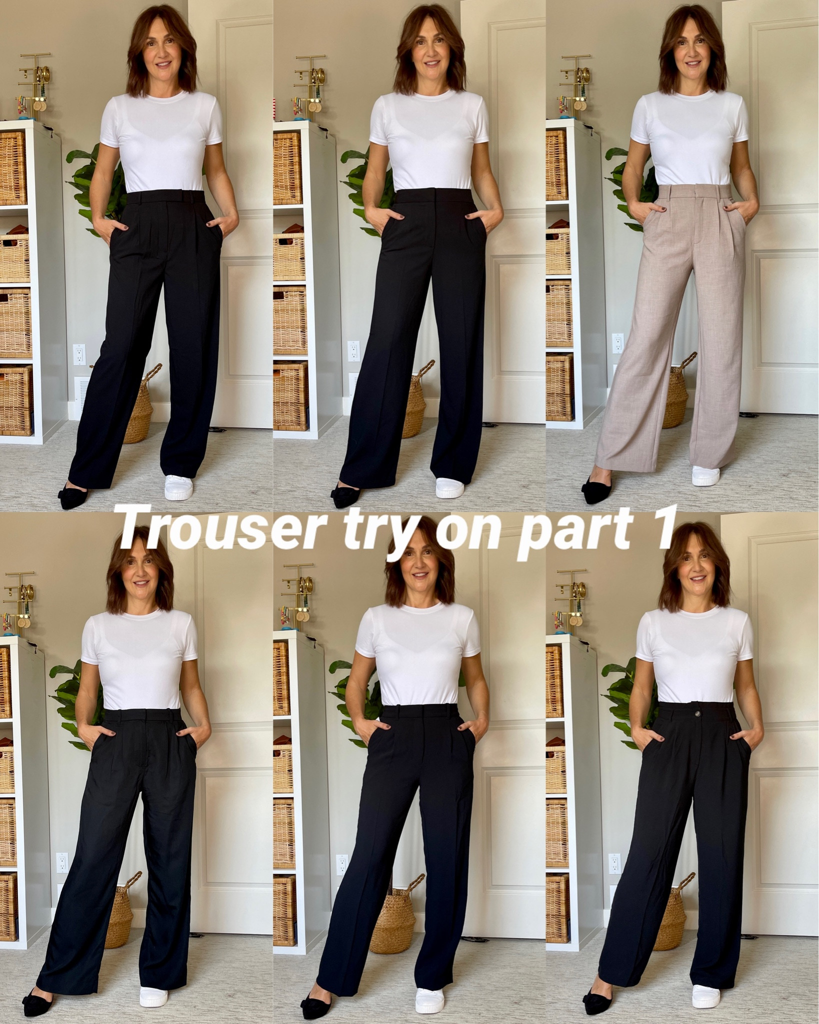 Trouser try on - part one: wide leg.
I’m 5’ 7” size 4
Top row:
1. Dynamite Lila, size 4, 31” inseam, 13” rise, pleated, 2 colors, poly/rayon/spandex blend, $70🇨🇦🇺🇸
2. Dynamite Yasmin, size 4, 31.5” inseam, 13” rise, no pleats, 3 colors, poly/rayon/spandex blend, $70🇺🇸🇨🇦
3. A&F tailored wide leg, size 4 regular, 30” inseam, high rise, pleated, 7 colors, poly/viscose/elastane blend, $90🇺🇸 $112🇨🇦
Bottom row:
4. A&F drapy lightweight pant, size S regular, 30” inseam, high rise, pleats, 2 colors, 100% lyocell, $80🇺🇸 $99🇨🇦
5. Aritzia effortless pants: can’t link. 31.5” inseam, Suggest sizing up, 100% polyester, $150
6. Amazon Floerns wide leg pants, size M, no inseam or rise info, pleats, 11 colors, poly/spandex blend, $38. PS the pair I bought now only shows shows beige in a drawstring style but the ones I linked are from the same seller but not the exact style as mine
Also linked the heels and sneakers I wore. My bodysuit is old

#LTKworkwear #LTKstyletip #LTKSeasonal