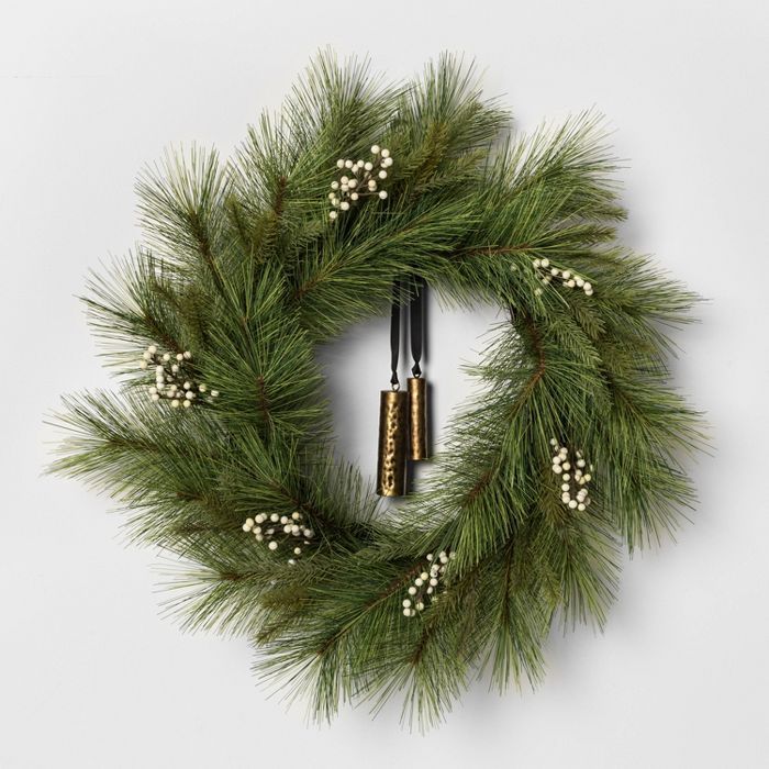 24" Faux White Pine Wreath with Metal Bell - Hearth & Hand™ with Magnolia | Target