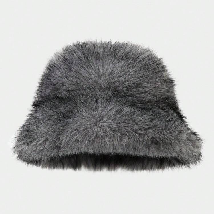 Local1 Pc New Two Tone Long Hair Basin Hat With Fluffy Feel For Outdoor Warm Fisherman'S Hat | SHEIN