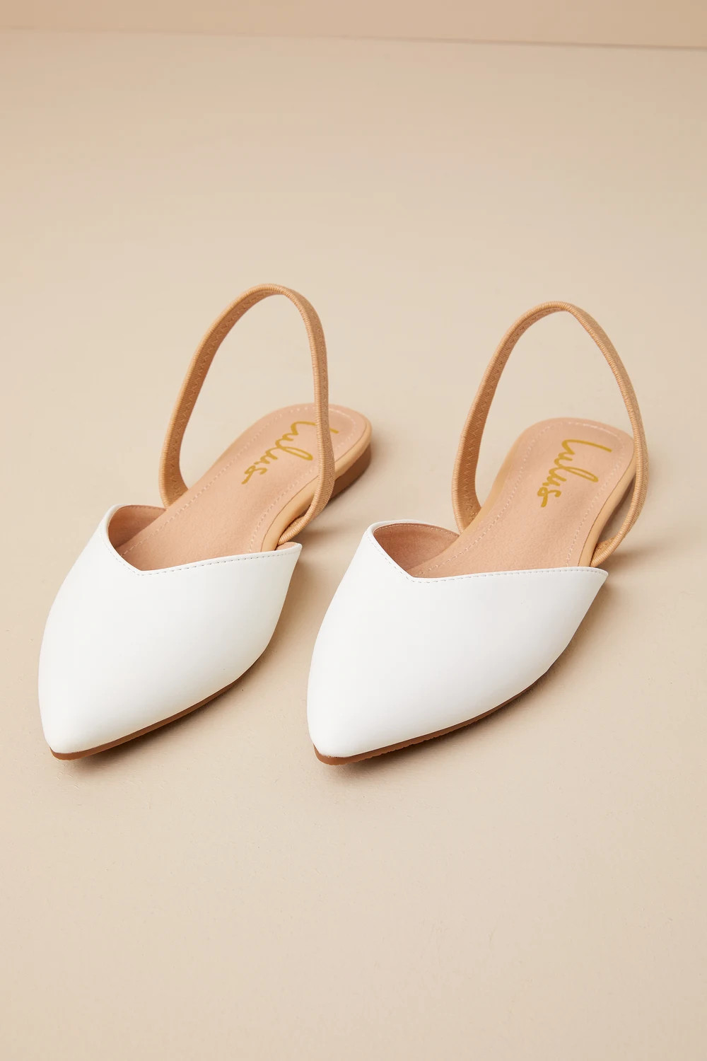 Mae White and Beige Pointed-Toe Slingback Flats | Lulus