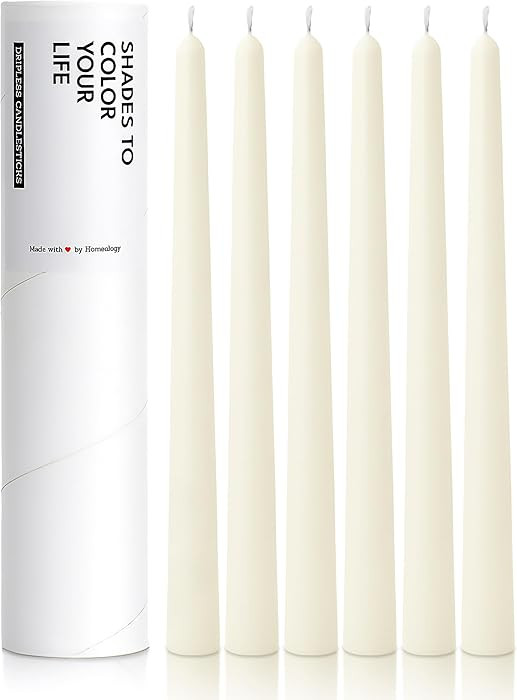 6 PK 10" Classic Taper Candles, Ivory, 7-8 Hours Long Burning, Unscented Tall Candlesticks | Amazon (US)