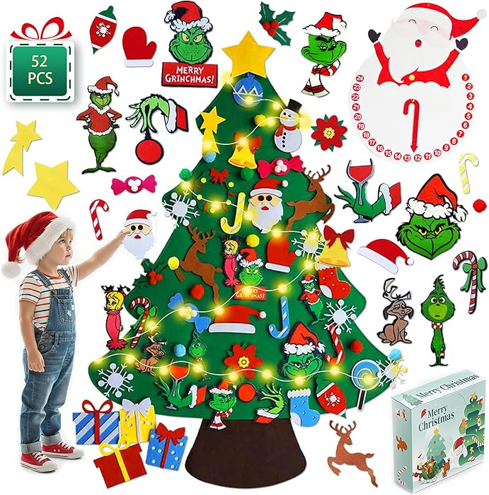 Felt Christmas Tree for Toddlers, Green Monster Christmas Decorations,52 Ornaments Kids Gifts Par... | Amazon (US)