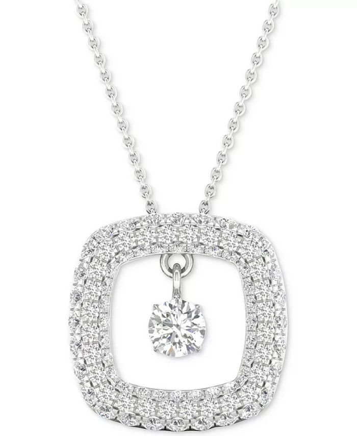 Diamond Orbital Square Halo Pendant Necklace (5/8 ct. t.w.) in 10k White Gold, 16" + 2" extender | Macy's