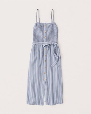 Button-Up Smocked Midi Dress | Abercrombie & Fitch (US)