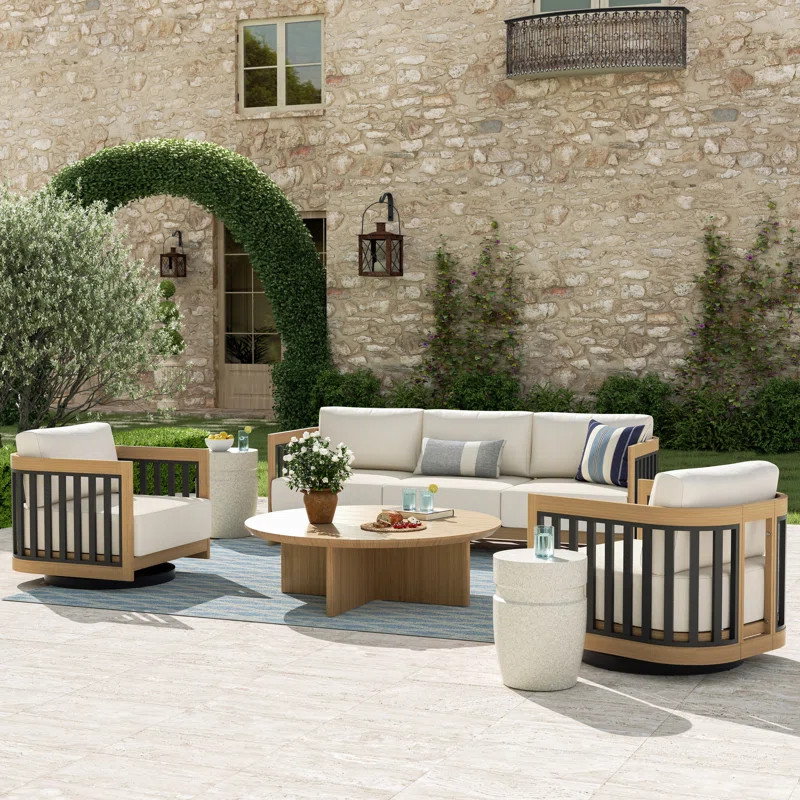 Sereno Patio 5 Person Aluminum Swivel Conversation Set With Cushions | Wayfair North America