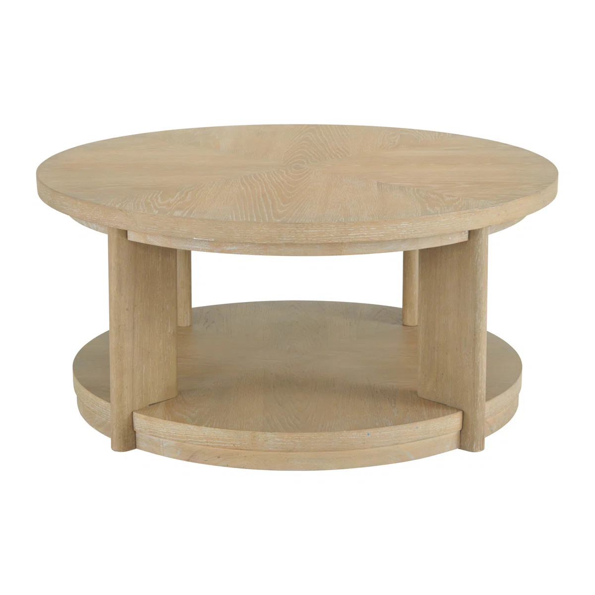 Ashal 40" Wide Coastal Round Cocktail Table in Sand Oak with Casters | Wayfair North America