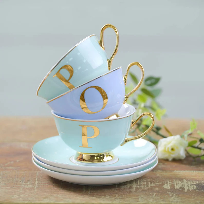 Tasse à thé et soucoupe lettre Chine tachetée dorée à la main - Etsy France | Etsy (FR)