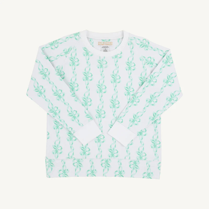 Cassidy Comfy Crewneck - Befitting Bows & Worth Avenue White | The Beaufort Bonnet Company