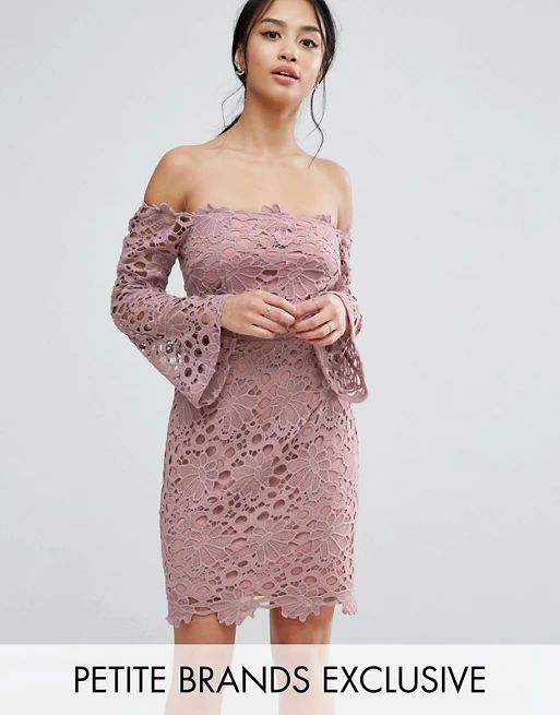 True Decadence Petite Bardot Cutwork Lace Mini Dress | ASOS US