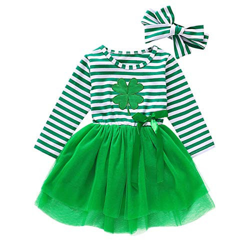 St. Patrick´s Day Toddler Girl Outfit Clover Long Sleeves Toddler Girl St. Patrick´s Day Dress Clothes + Headband (Green, 3-4T) | Amazon (US)