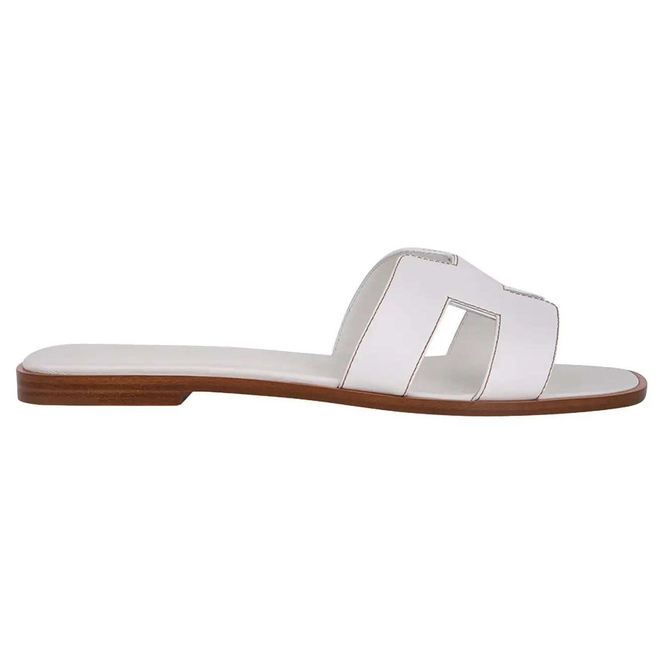 Hermes Sandal Flat Oran White Box Calfskin 39.5 / 9.5 New w/Box | 1stDibs