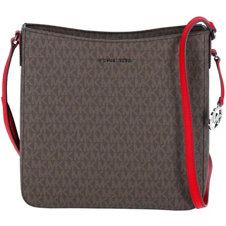 Michael Kors Women's Jet Set Travel Large Messenger Bag Crossbody Brown MK Bright Red | Walmart (US)