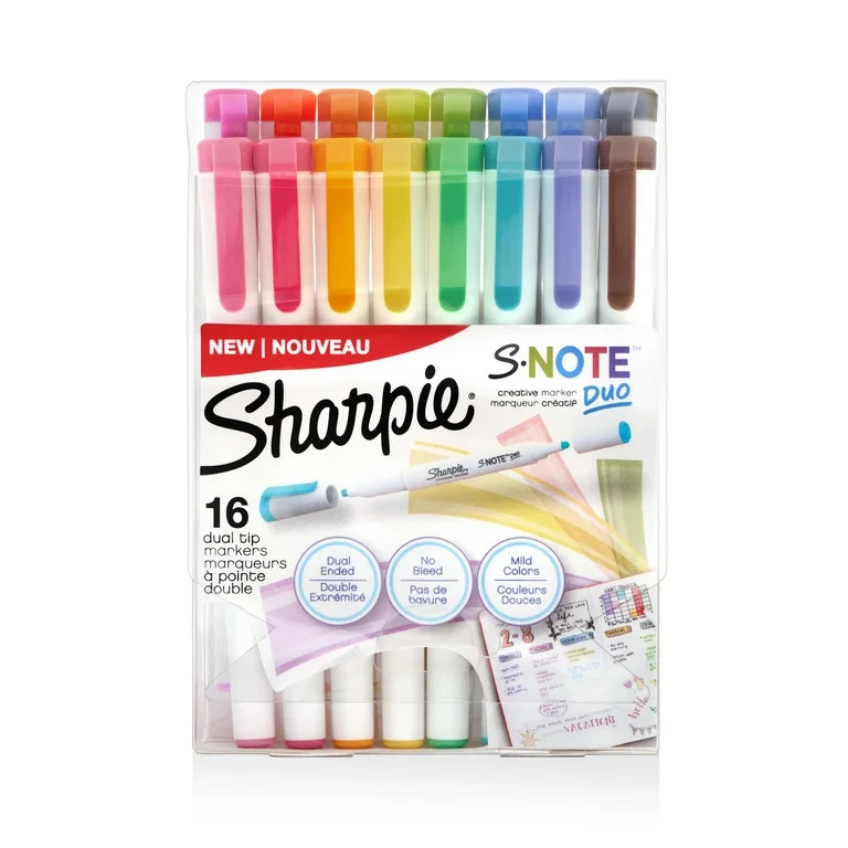 Sharpie S-Note Duo Dual-Ended Creative Markers, Assorted Colors, Fine & Chisel Tips, 16-Ct | Walmart (US)