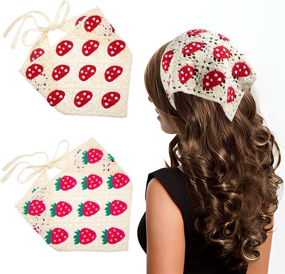 OSOPLAY 2 PCS Crochet Triangle Floral Headscarf Knitted Hollow Hair Scarves Head Bandanas for Wom... | Amazon (US)