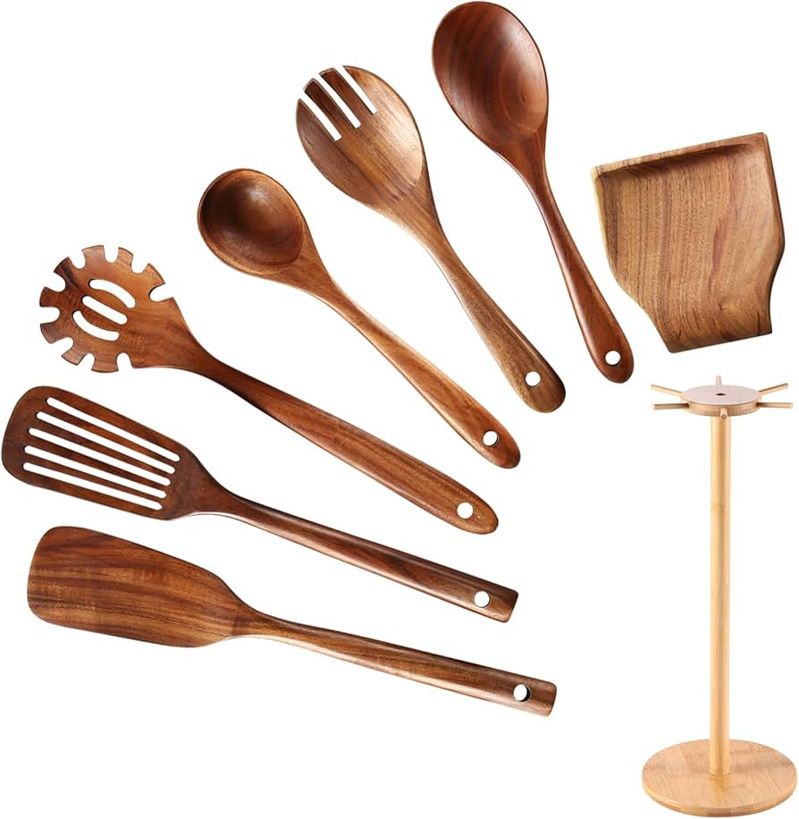 NAYAHOSE Wooden Spoons for Cooking, 8 Pcs Wooden Cooking Utensils Set for Kitchen, Natural Teak W... | Amazon (US)