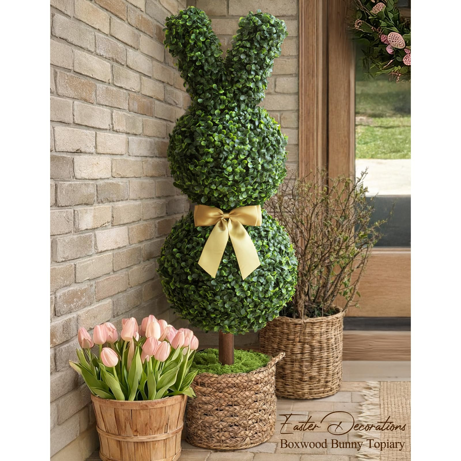 Easter Decorations - 3 Ft Boxwood Bunny Topiary with Bow - Artificial Bunny Shaped Tree with Plan... | Amazon (US)