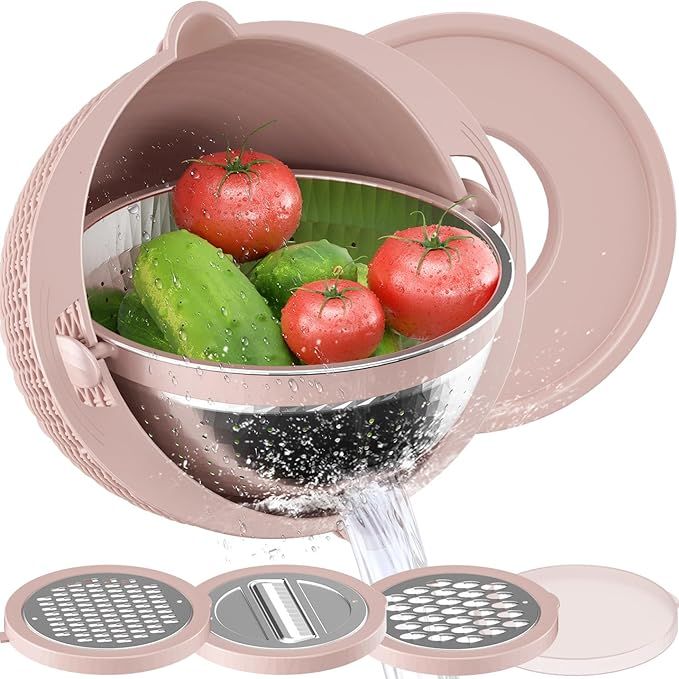 Stainless Steel Colander with Plastic Mixing Bowl - Food Strainers and Colanders, Pasta Strainer,... | Amazon (US)
