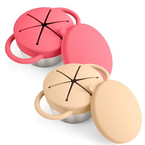 2-Pack Stainless Steel Snack Containers for Kids with Spill-Proof Silicone Lids & Handles - 3-in-1 Baby Snack Cups, No-Spill Toddler Snack Box, Perfect for On-the-Go Healthy Eating（Yellow+Red） | Amazon (US)