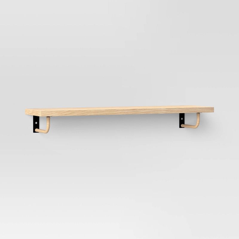 24" x 6" Woodgrain Shelf with Wrapped Rattan Bracket Brown - Threshold™ | Target