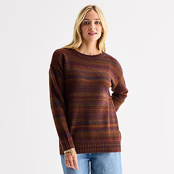 a.n.a Womens Crew Neck Long Sleeve Striped Pullover Sweater | JCPenney
