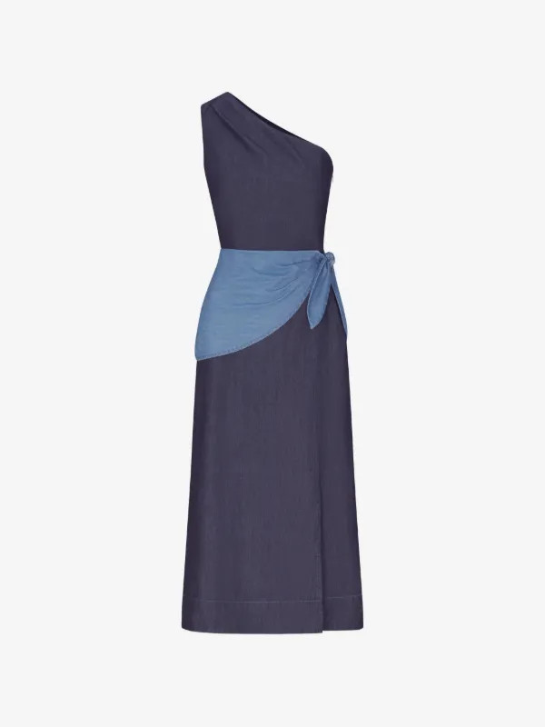 Belem chambray one-shoulder midi dress | Farfetch Global