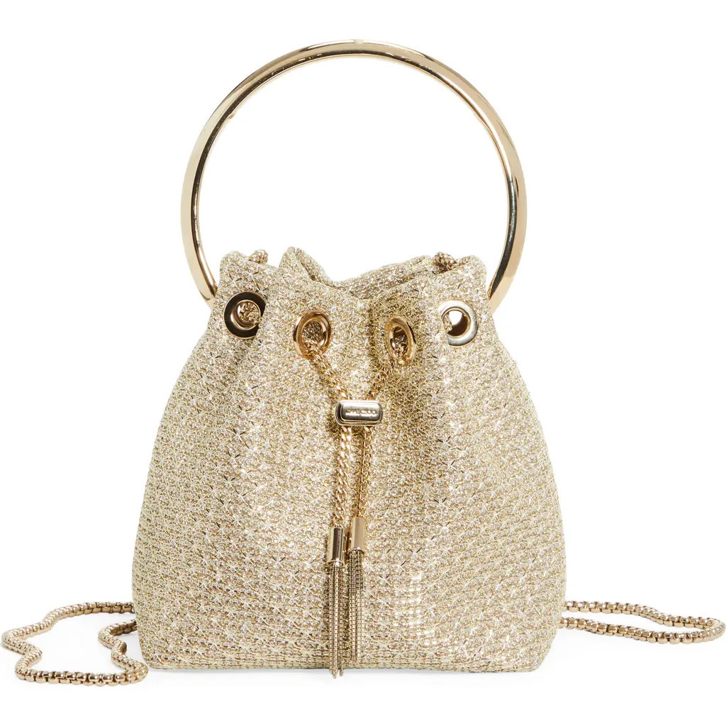 Jimmy Choo Bon Bon Woven Metallic Top Handle Bag in Champagne at Nordstrom | Nordstrom