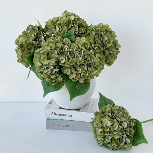 ZYTUYO 5 Pcs Silk Green Hydrangea Artificial Flowers - 20'' Faux Hydrangeas for Spring Indoor/Outdoor Home Decor & Wedding Arrangement | Amazon (US)