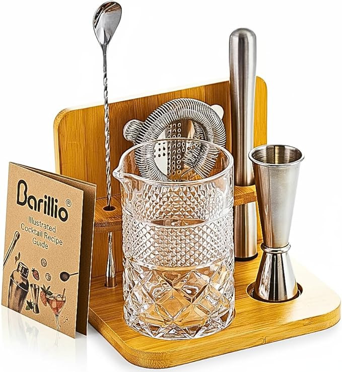 Barillio 24 Oz Crystal Cocktail Mixing Glass with Bamboo Stand & Bar Tools | Seamless Lead-Free C... | Amazon (US)