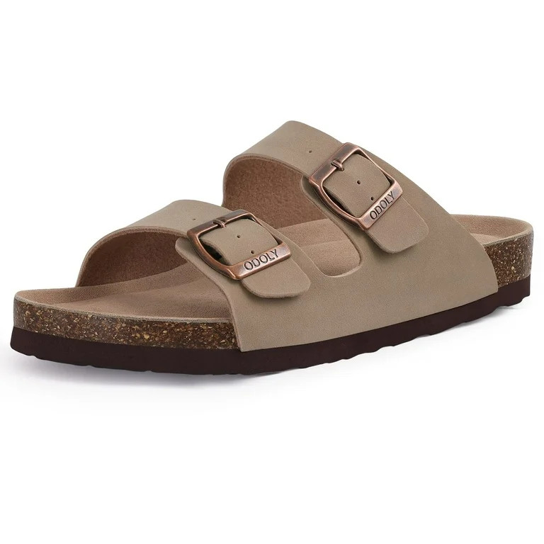 Litfun Women's Cork Footbed Slide Sandals with Arch Support Summer Leather Flat Sandals with Adju... | Walmart (US)