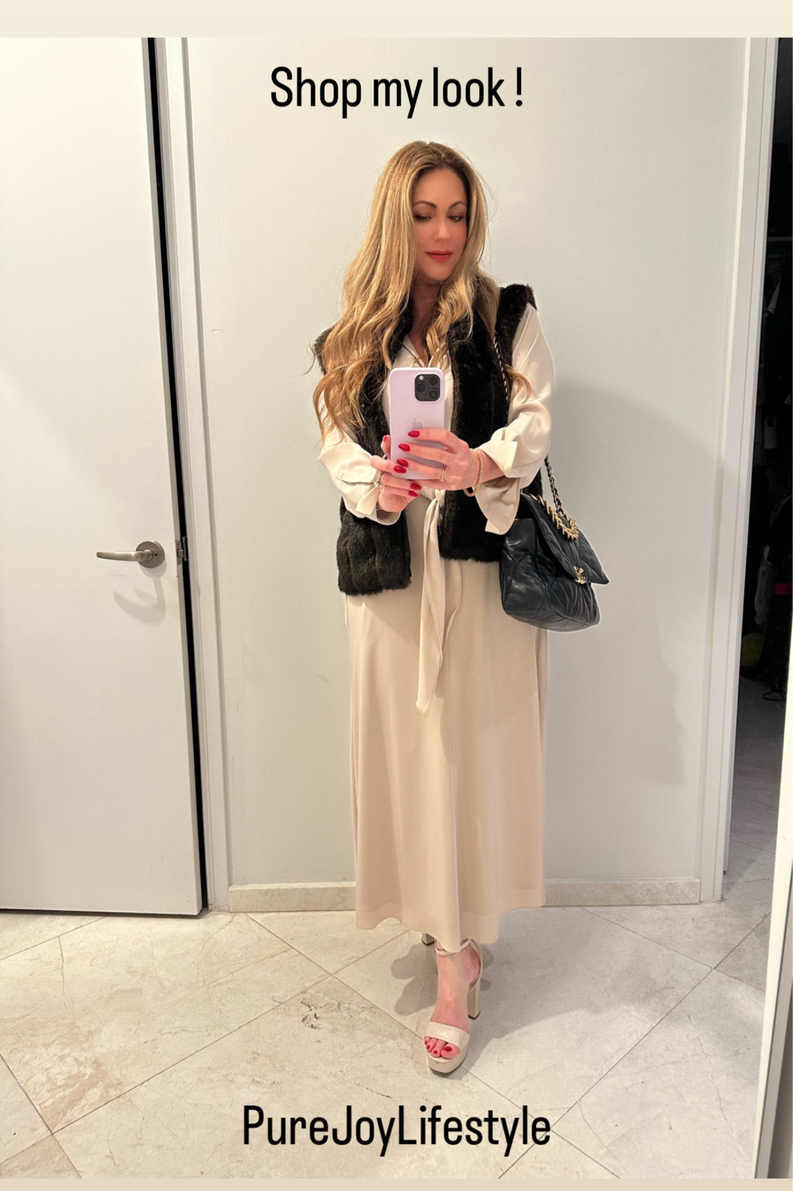 Faux fur vest & long sleeve dress! Beige outfit, neutral outfit, bone heels 

#LTKstyletip #LTKSeasonal #LTKshoecrush