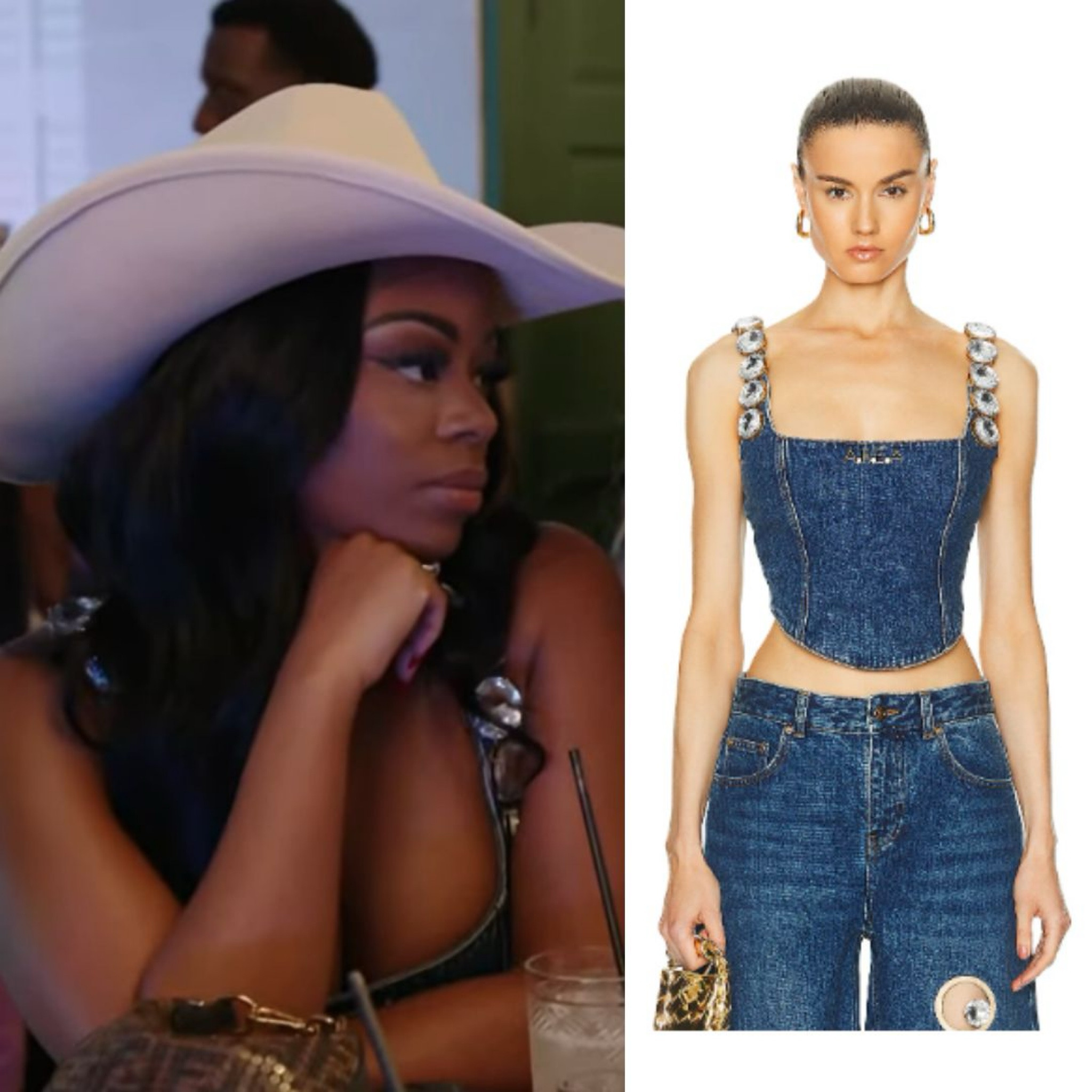Keiarna Stewart’s Embellished Strap Denim Corset Top