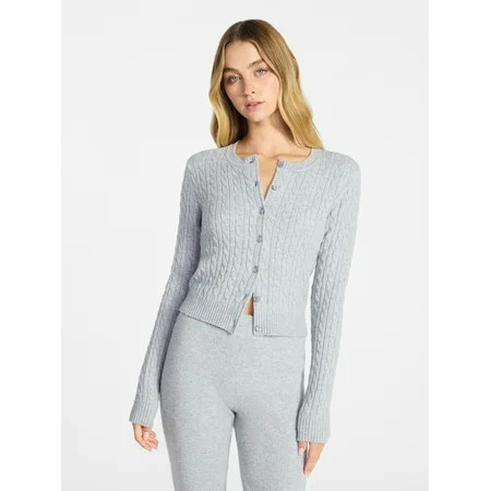 No Boundaries Cable Knit Button Front Cardigan, Women's XXS-XXL | Walmart (US)