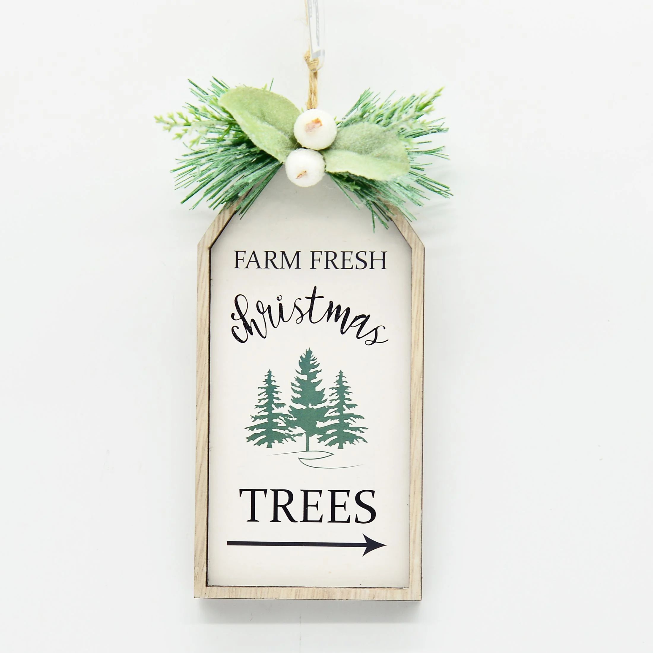 Holiday Time White Farmhouse Decorative Christmas Tree Hanging Tag Ornament with Greenery, 6.5"H ... | Walmart (US)