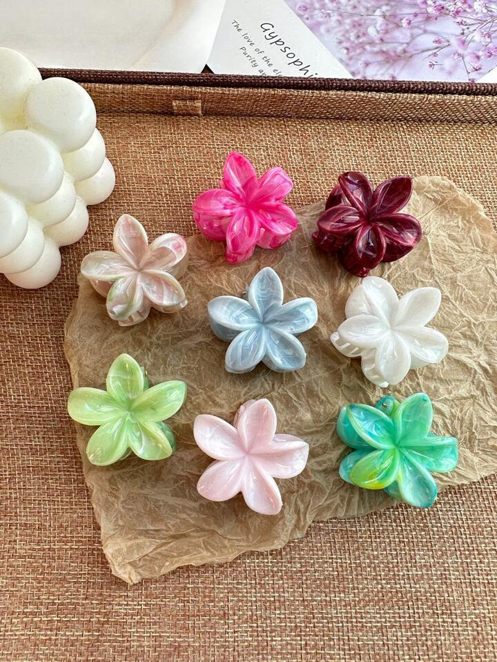 8pcs/Set 1.57inch/4cm Small Daisy Hair Claws - Marble Textured Wavy Flower Design - Ponytail Hairpin - Sweet & Cute Accessories, Suitable For Daily Wear And Claw Clips Hair Clips Hair Jaw Clip Hair Clamps Hair Clutch Hair Catcher Clip | SHEIN