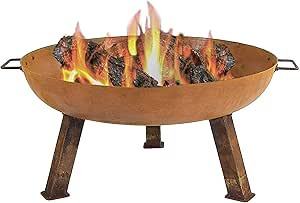 Sunnydaze 30-Inch Rustic Cast Iron Outdoor Raised Fire Pit Bowl with Handles - Oxidized Finish | Amazon (US)