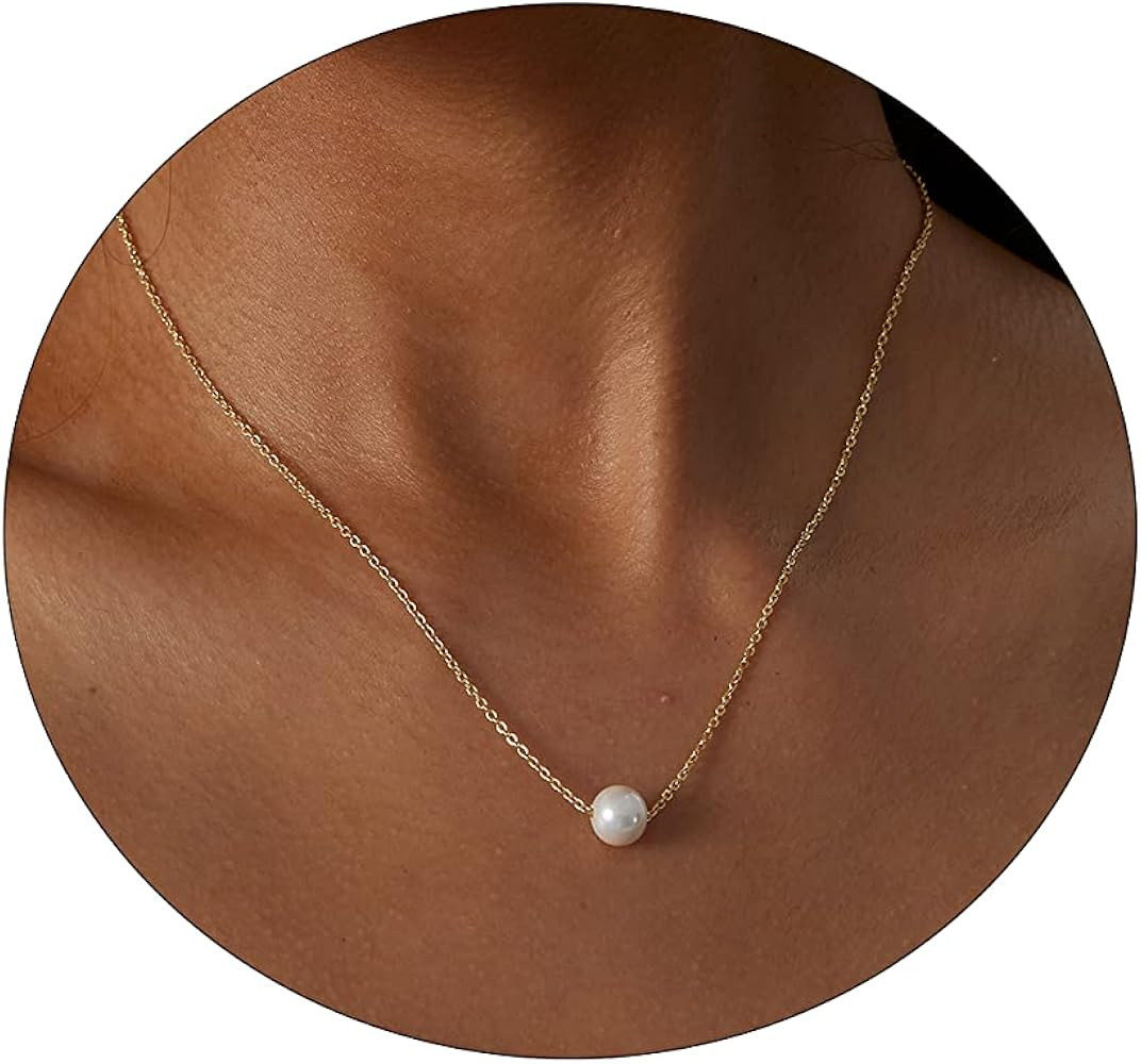 CAROVO Dainty Pearl Pendant Necklaces for Women 14k Gold Plated Barque Pearl Chain Necklace Delic... | Amazon (US)