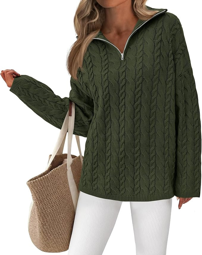 PRETTYGARDEN Womens Spring Sweaters 2026 Long Sleeve Quarter Zip Pullover Sweater Casual Loose V ... | Amazon (US)