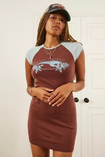 UO Brown Stay Waved Mini Dress | Urban Outfitters (US and RoW)