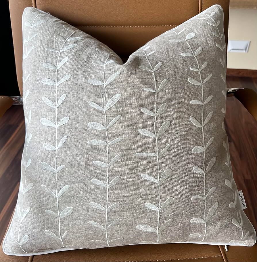 Hand Crafted Embroidered Linen Square Decorative Accent Throw Pillow Cover - for Master Bedroom, ... | Amazon (US)