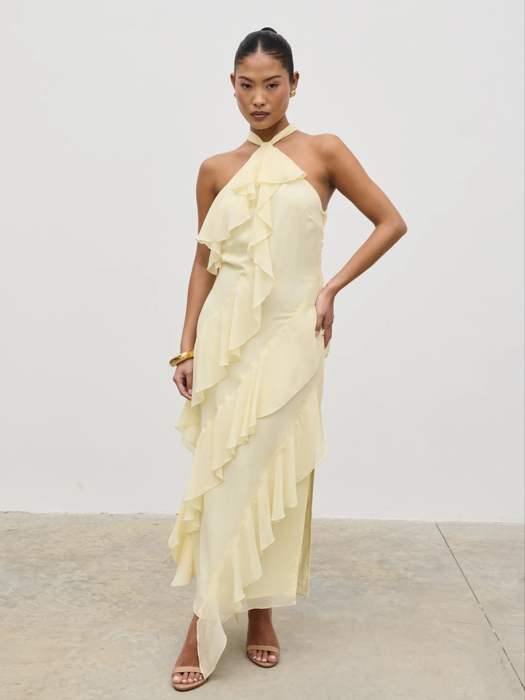 Aria Halterneck Ruffle Midaxi Dress | Pretty Lavish (UK)