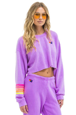 RUGBY STITCH CROPPED CREW SWEATSHIRT RELAXED - NEON PURPLE // NEON | Aviator Nation