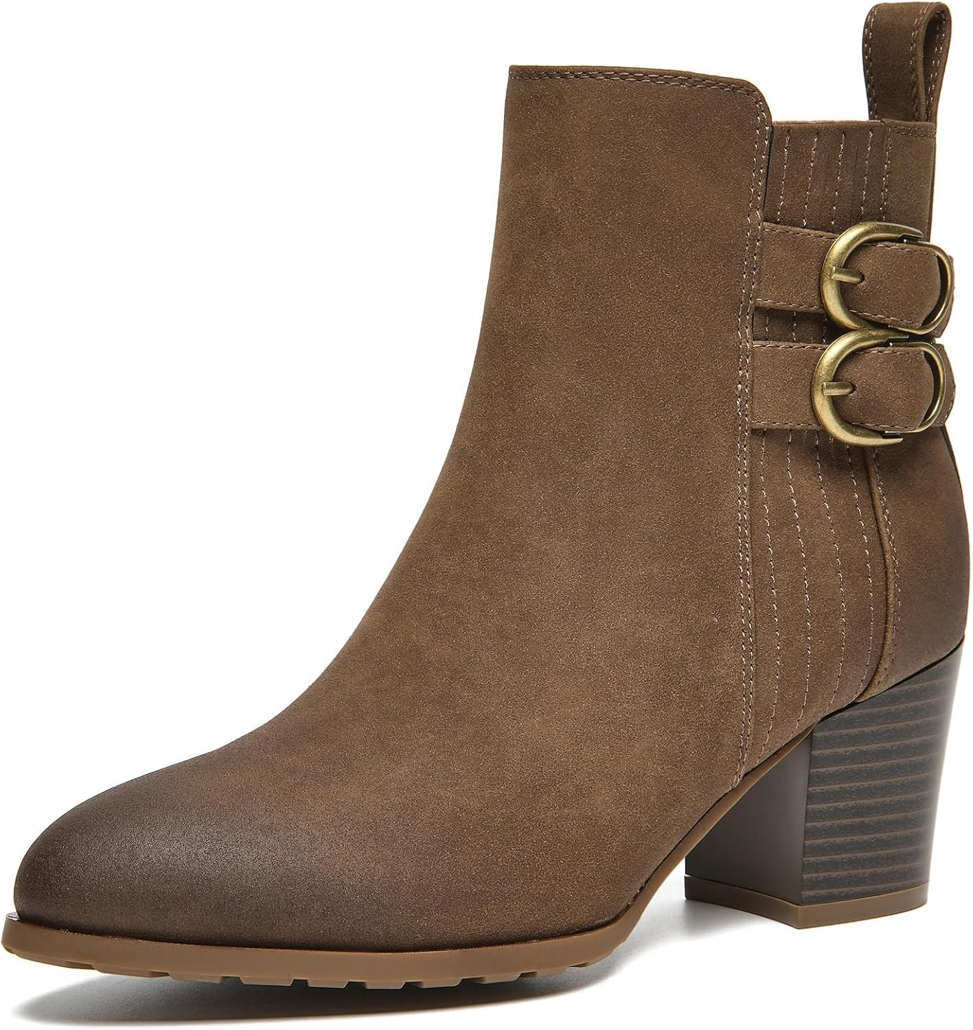 Ankle Boots for Women Black Double Buckle Chunky Low Heel Ankle Booties | Amazon (US)