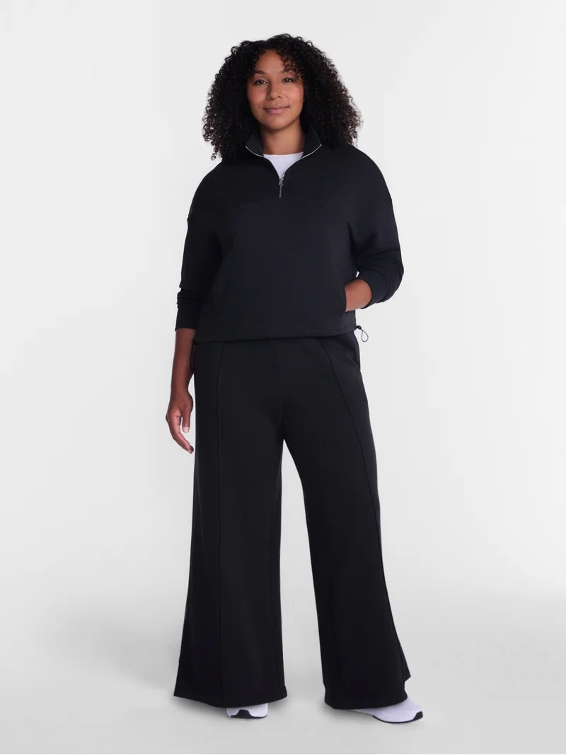 Athletic Works Women's and Women's Plus Pintuck Wide Leg Fleece Pants, 30" Inseam, Sizes XS-4X | Walmart (US)