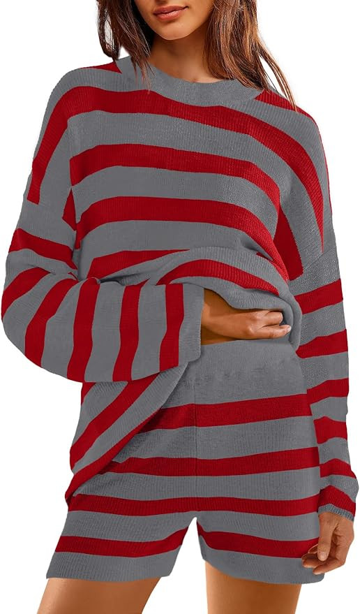 Yanekop Womens Striped Sweater Sets Tunic Matching Set Oversized Lounge Sets 2 Piece Long Sleeve ... | Amazon (US)