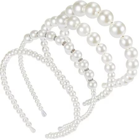 VONTER 4 Pcs Pearl Headbands for Women White Faux Pearl Hairbands Bridal Bling Hair Hoop Wedding for | Walmart (US)