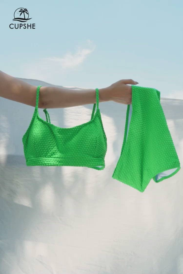 Textured Bralette & High Waist Bikini Set | Cupshe US