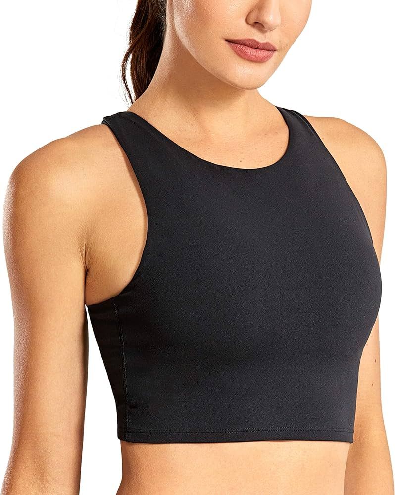 CRZ YOGA Women's High Neck Longline Sports Bra - Padded Racerback Yoga Bra Crop Tank Top with Bui... | Amazon (US)