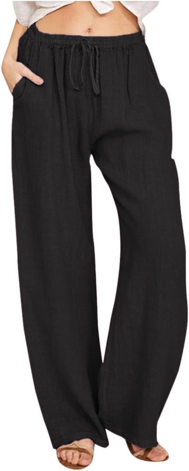 Women's Cotton Linen Pants Summer Wide Leg Casual Loose Drawstring High Waist Palazzo Pants Trous... | Amazon (US)