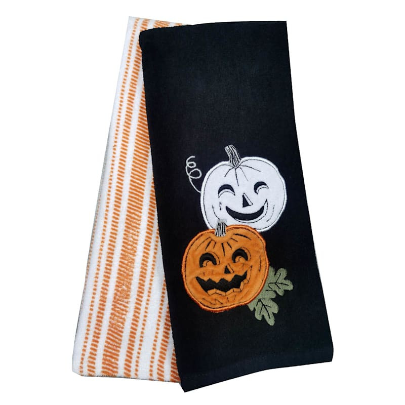Homespun Halloween 2-Pack Embroidered Jack-o'-Lanterns Hand Towels | At Home